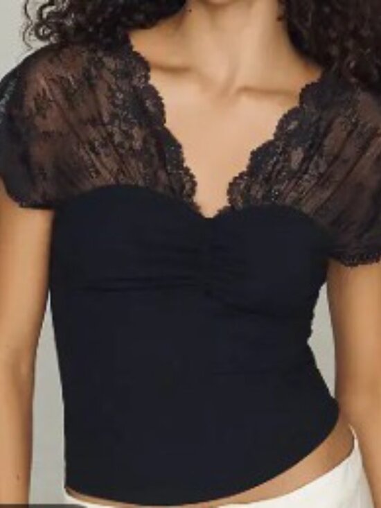 Anthropologie Tops - ANTHROPOLOGIE Lace Sweetheart Top in Black Sz LARGE